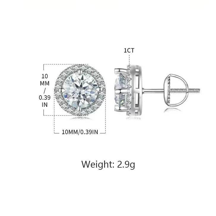 S925 Multicolor Moissanite Round Halo Stud Earrings with Threaded Needle, 8 Color Options, 0.1-3ct D-Grade VVS, Sterling Silver Jewelry for Men Women