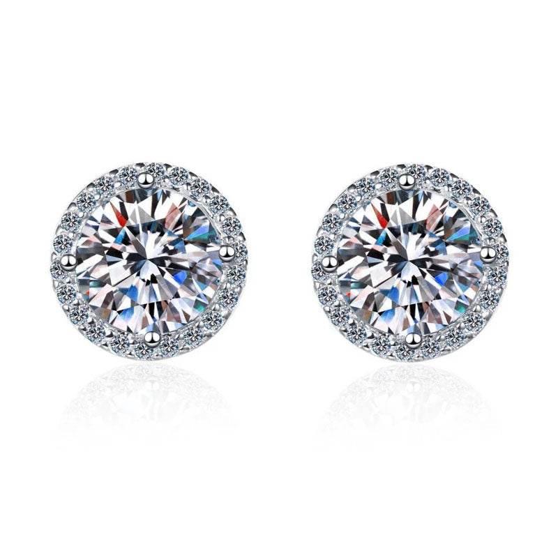 S925 Multicolor Moissanite Round Halo Stud Earrings with Threaded Needle, 8 Color Options, 0.1-3ct D-Grade VVS, Sterling Silver Jewelry for Men Women